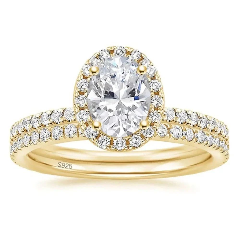 18K Yellow Gold .925 Sterling Silver and Diamond Cubic Zirconia Wedding Band Set